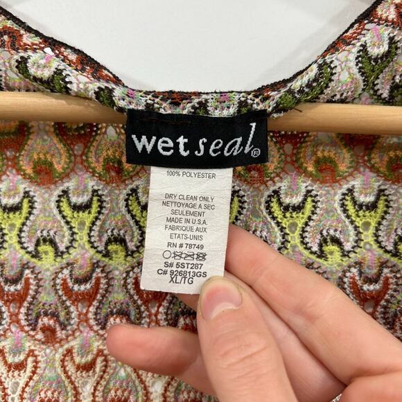 Vintage Y2K 2000s Wet Seal Boho Crochet Cropped Knot Tie Front Crop Top XL Boho - Picture 7 of 7